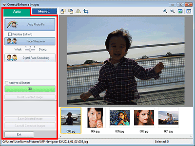 figure: Correct/Enhance Images window Auto tab
