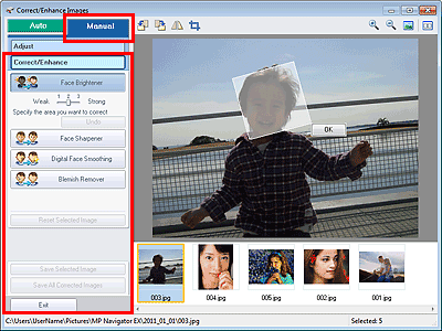 figure: Correct/Enhance Images window Manual tab