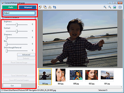 figure: Correct/Enhance Images window Manual tab