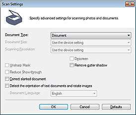 figure: Scan Settings dialog box
