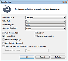 figure: Scan Settings dialog box