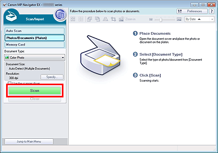figure: Scan/Import window before scanning