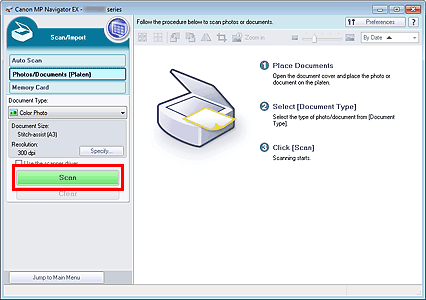 figure: Scan/Import window before scanning