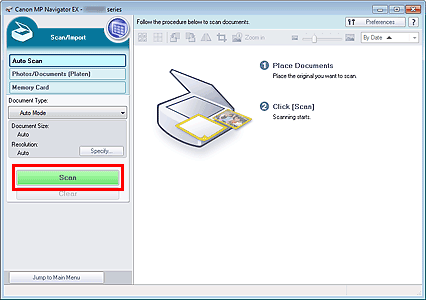 figure: Scan/Import window before scanning