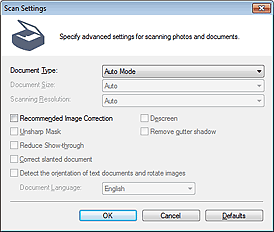 figure: Scan Settings dialog box