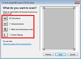 figure: Scan using WIA dialog box