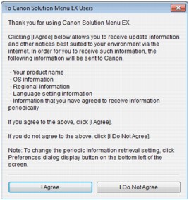 figure: To Canon Solution Menu EX Users screen in Windows