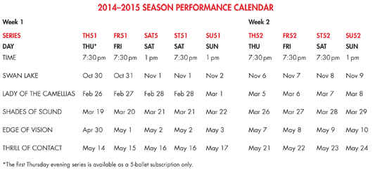 Season Calendar for Subscriptions